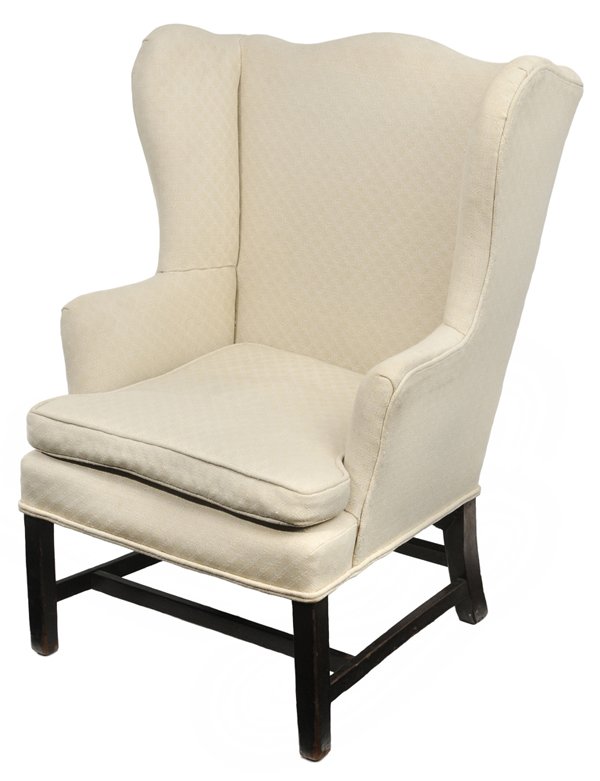 Period Chippendale Mahogany Wing Chair: British or American, late 18th century, 39 x 39 x 24 in., legs and stretchers with surface wear and abrasions, some finish losses, some apparent pest damage to seat frame but not examined under uphols