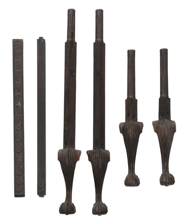 Fine Chippendale Carved Rosewood: Bedstead probably British Colonial, 18th century, rosewood (or other dense tropical exotic hardwood) head and foot posts with stop-fluted columns over acanthus-carved cabriole legs and ball-and-claw f