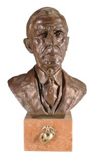 De Weldon Felix George Weihs: (1907-2003) Bronze bust of Major Alexander McKenzie Watson, rose marble platform base, applied insignia, unsigned and undated, 10-1/2 x 7-1/4 in. overall, good condition Provenance: Sold to Benefit th