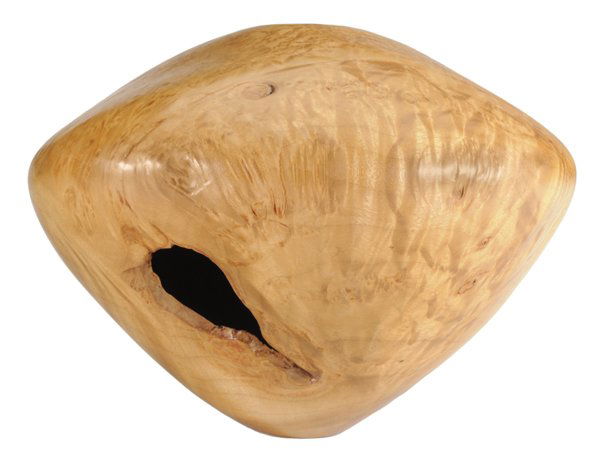 David Ellsworth: (American, born 1944) Finely turned burlwood vessel, tapered body with small aperture at top, base marked "1131/Ellsworth/Bay Laurel Burl", 6-1/4 x 8-1/4 in., excellent condition Provenance: Collectio