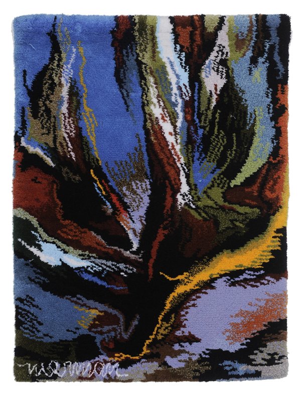 Leonardo Nierman: (Mexican, born 1932) Abstract, woven wool rug/wall hanging, signed "Nierman" lower left, 68 x 48 in., applied board at top for hanging, good condition Provenance: Private Collection, Biltmore Forest, 