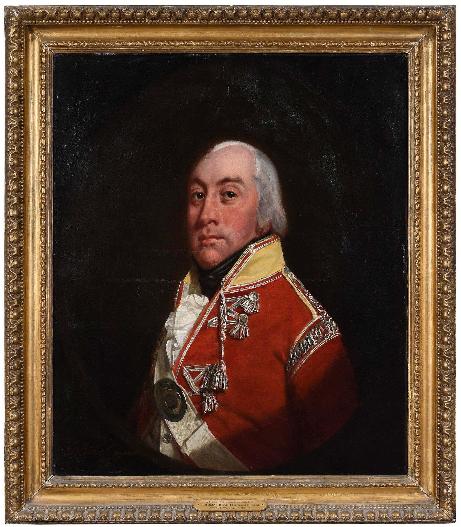 Thomas Beach, Officer of The Yeomanry Cavalry: (British, 1738-1806) Or fencible cavalry, 1796, signed lower left "T. Beach pinxit./1796", inscribed on label verso "3rd Baronet/...descendant of Francis de Salle [sic]", oil 