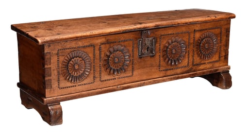 Baroque Sunburst Carved Walnut Coffer