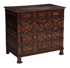 William and Mary Paneled Oak Chest of Drawers
