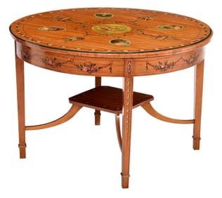 Edwardian Adam Style Figured Satinwood and Hand Painted Low Table
