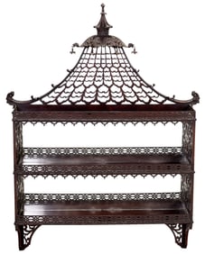 Chinese Chippendale Style Carved Mahogany Mirror Back Hanging Shelf