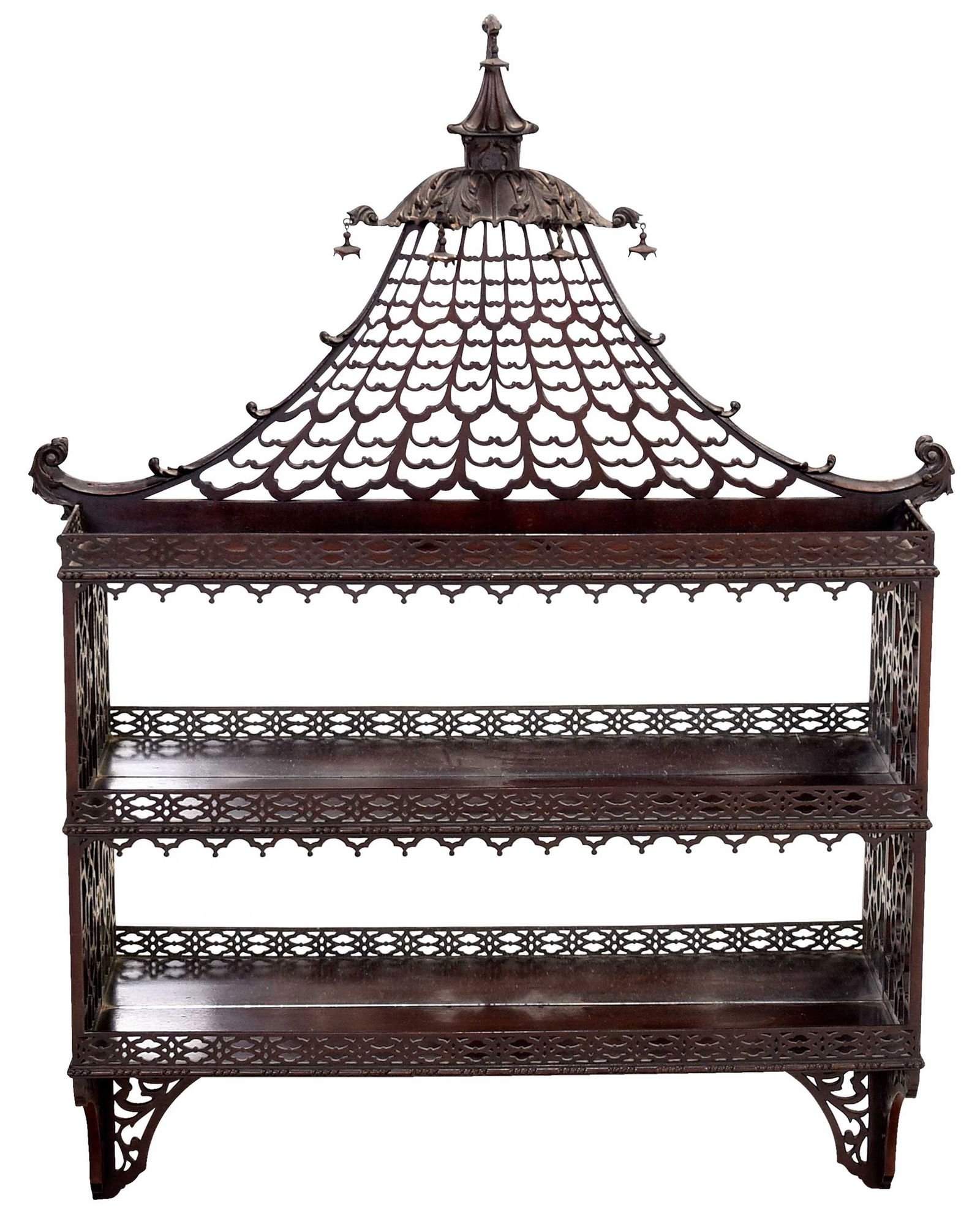 Chinese Chippendale Style Carved Mahogany Mirror Back Hanging Shelf (1 of 13)