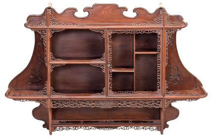 Chinese Carved Hardwood Peach Decorated Hanging Shelf