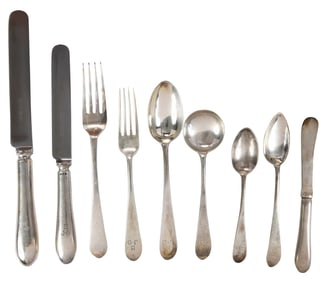 Set of English Silver Flatware, 182 Pieces
