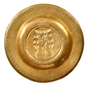 Continental Baroque Brass Adam and Eve Alms Plate