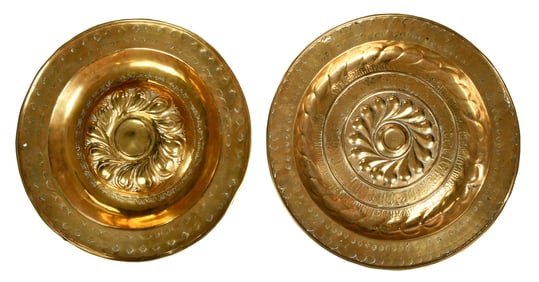 Two Continental Brass Alms Dishes
