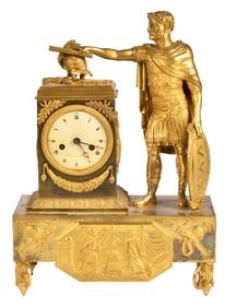 French Empire Dore Bronze Figural Julius Caesar Mantel Clock