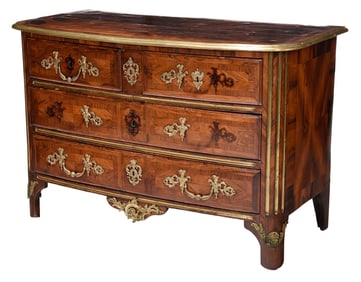 Regence Figured and Inlaid Rosewood and Brass Mounted Commode