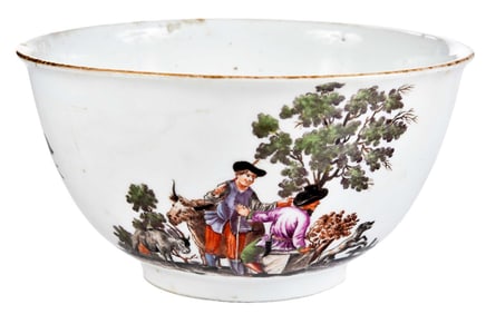 Meissen Porcelain Bowl with Farm Scenes and Floral Sprays