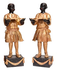 Pair of Large Continental Gilt and Polychrome Wood Blackamoor Figures