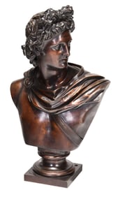 Continental Patinated Bronze Bust of Apollo Belvedere