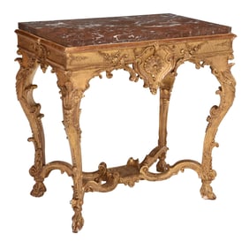 Louis XV Style Carved and Gilt Console Table with Marble Top