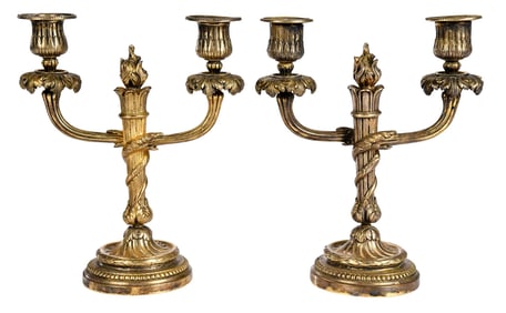 Pair French Empire Bronze Two Light Candelabra