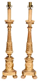 Pair of Continental Gilt Wood Altar Sticks