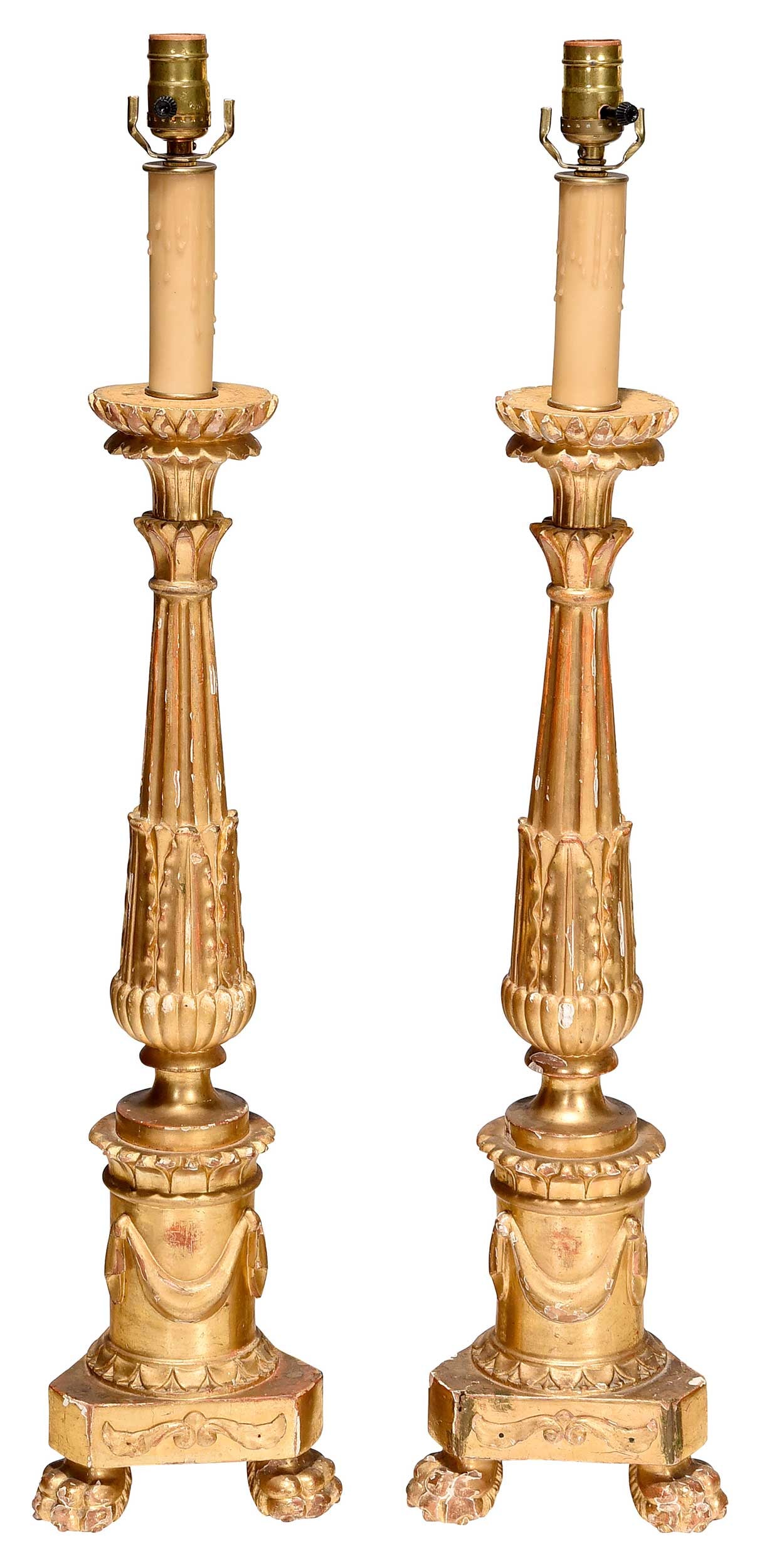 Pair of Continental Gilt Wood Altar Sticks (1 of 17)