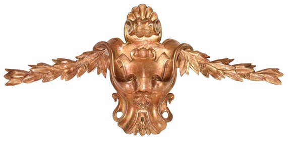 Italian Baroque Style Gilt Wood Shield Form Crest