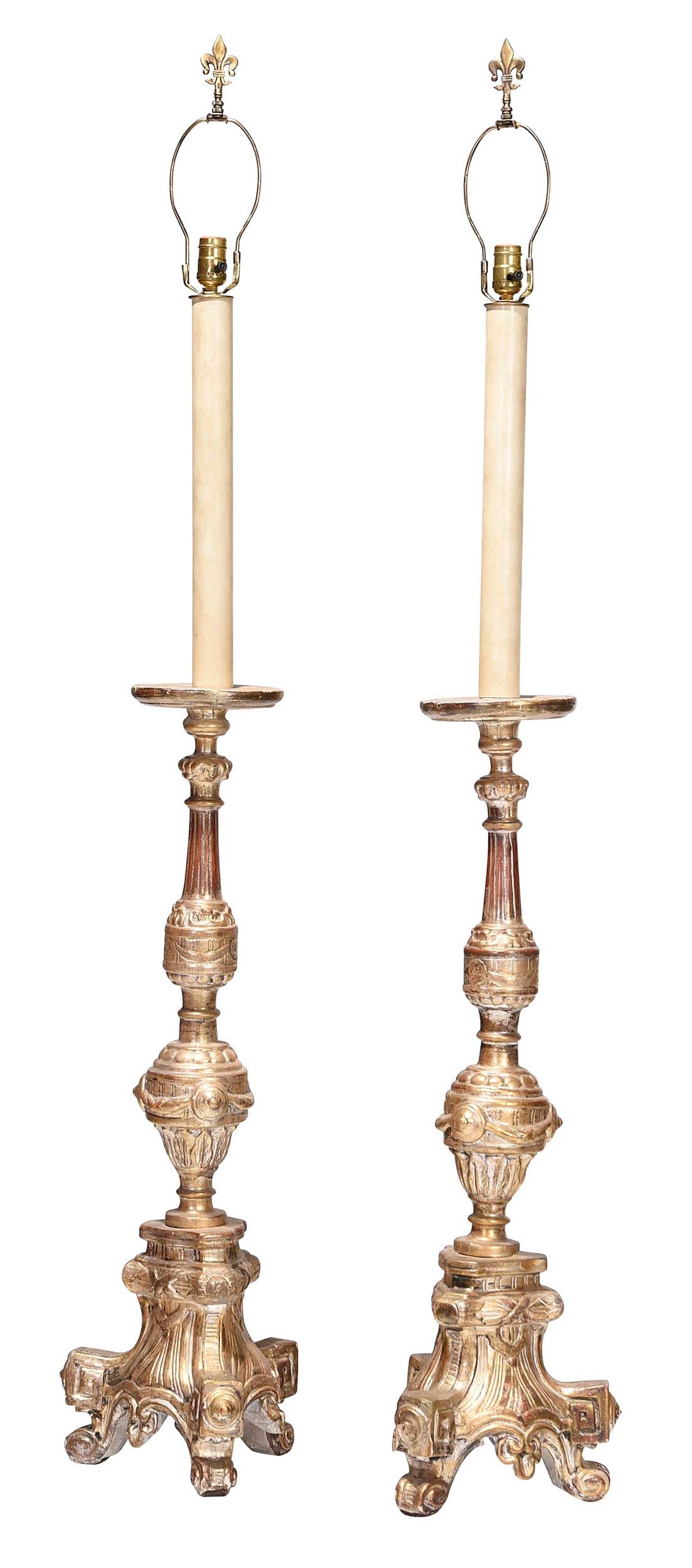 Two Monumental Continental Gilt Wood Candlesticks Converted to Floor Lamps (1 of 20)