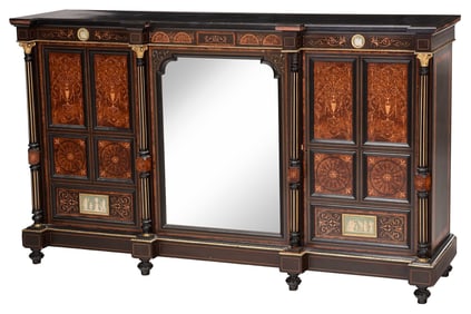 Very Fine Aesthetic Movement Inlaid and Wedgwood Plaque Inset Cabinet