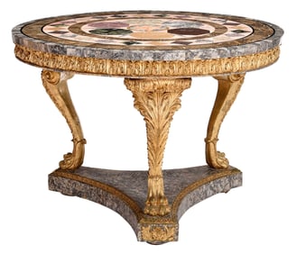 Empire Style Gilt and Pietra Dura Center Table