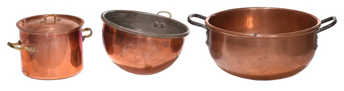 Six Copper Cooking Vessels