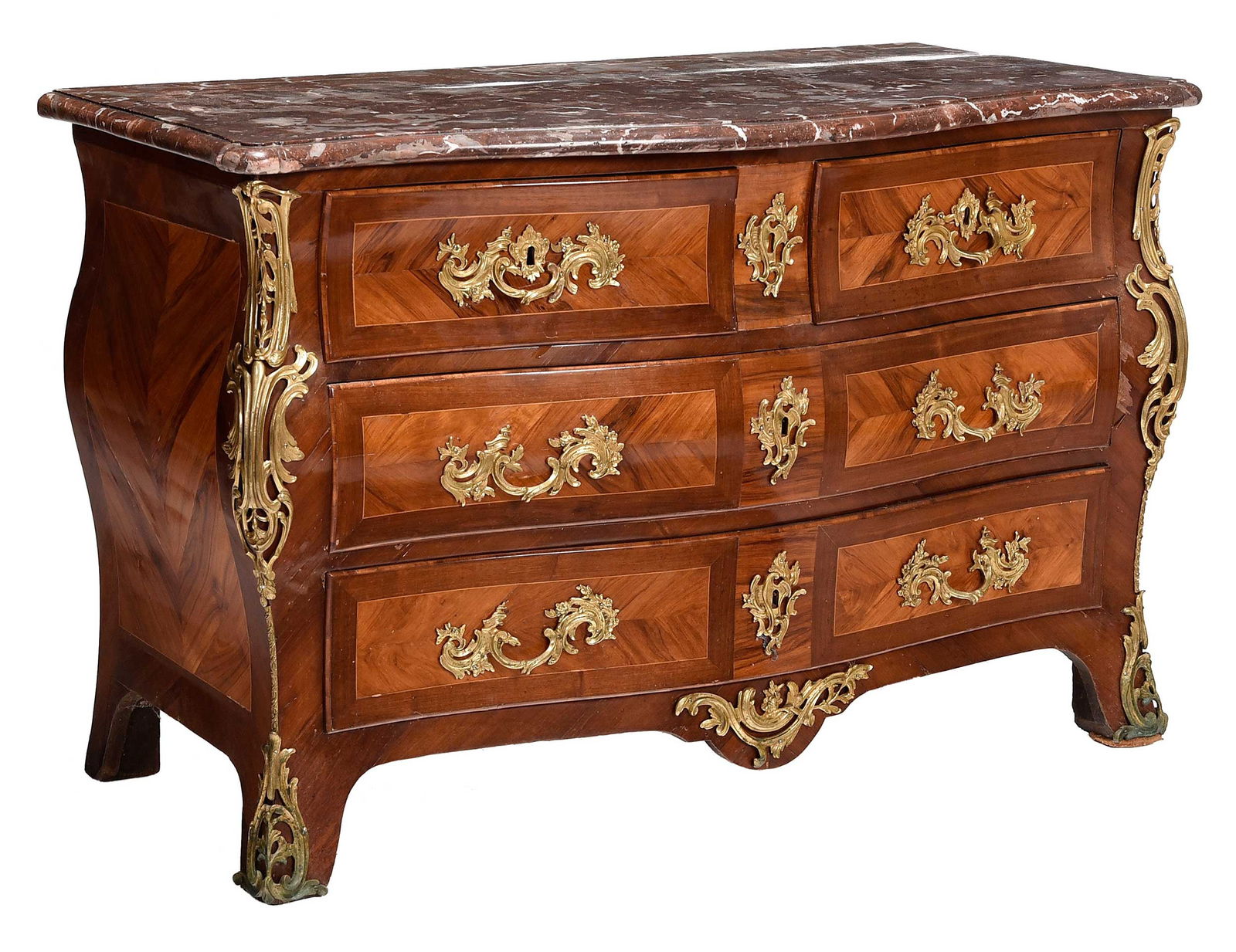 Louis XV Style Marquetry Inlaid Marble Top Commode (1 of 20)