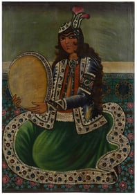 Persian School Painting, Woman Playing an Instrument