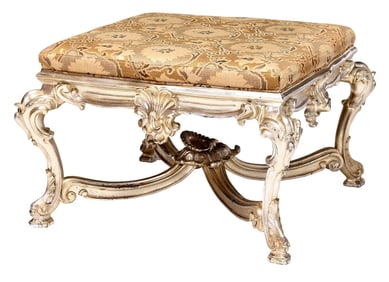 Large Venetian Style Silvered and Upholstered Tabouret by William Switzer