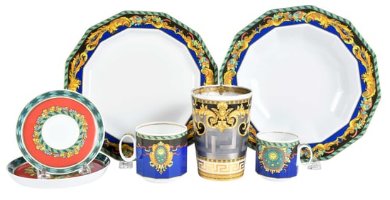 Seven Rosenthal Versace Porcelain Table Objects, Le Roi Soleil and Prestige Gala