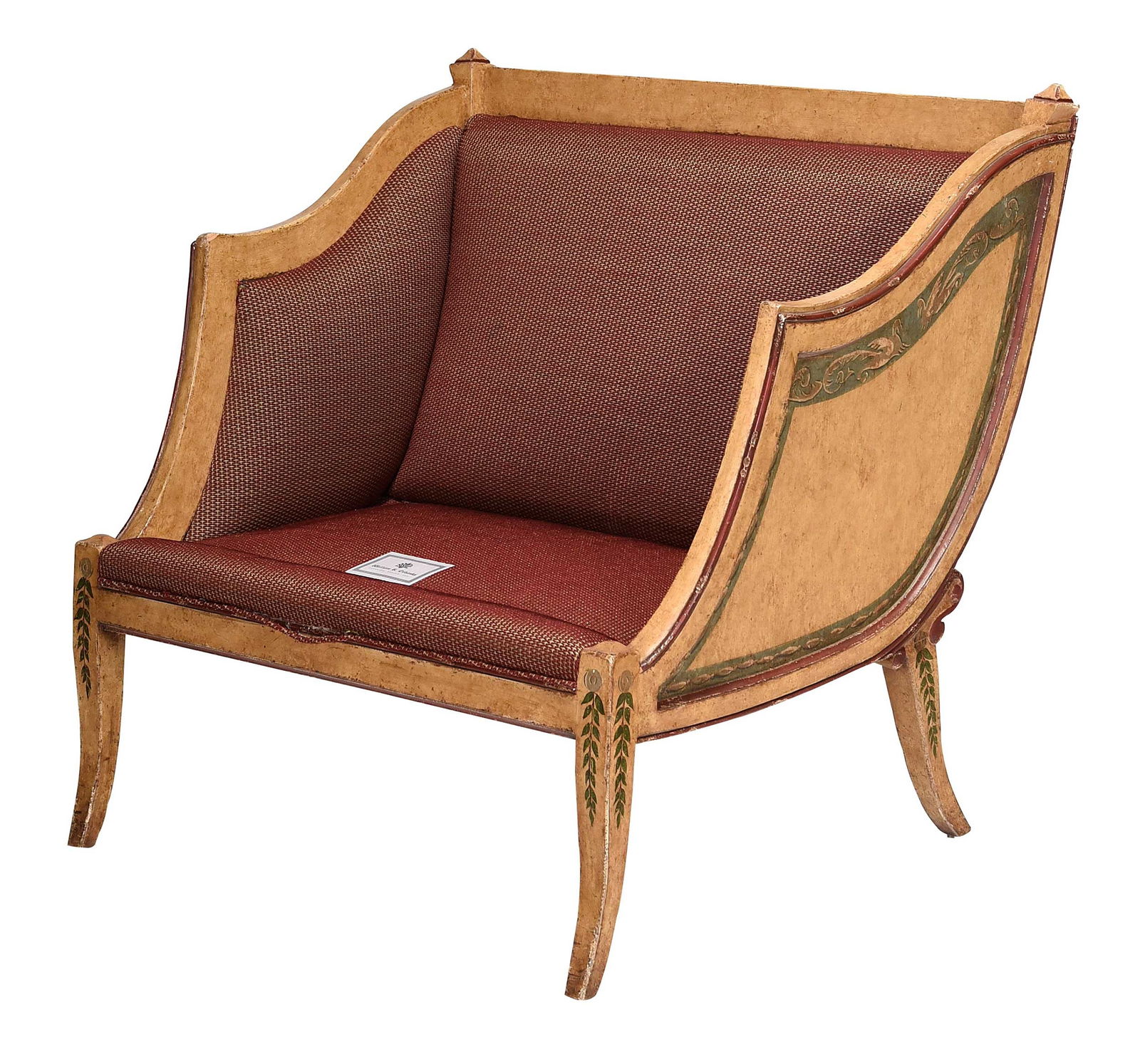 Italian Neoclassical Style Paint Decorated and Upholstered Chariot Form Settee (1 of 15)