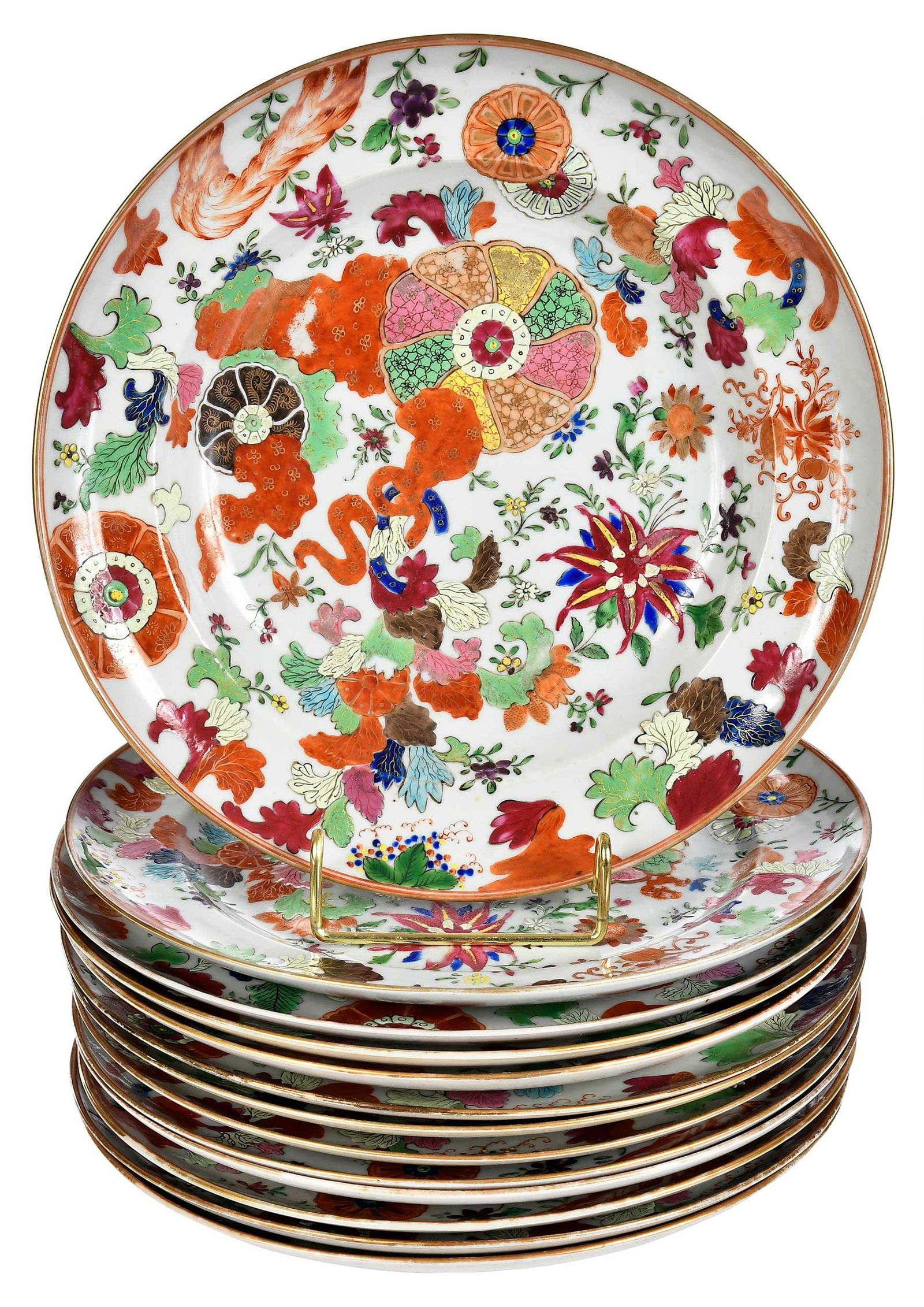 13 Chinese Export Pseudo Tobacco Leaf Porcelain Plates (1 of 7)