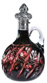 Stevens and Williams Cut Glass Decanter Green to Cranberry