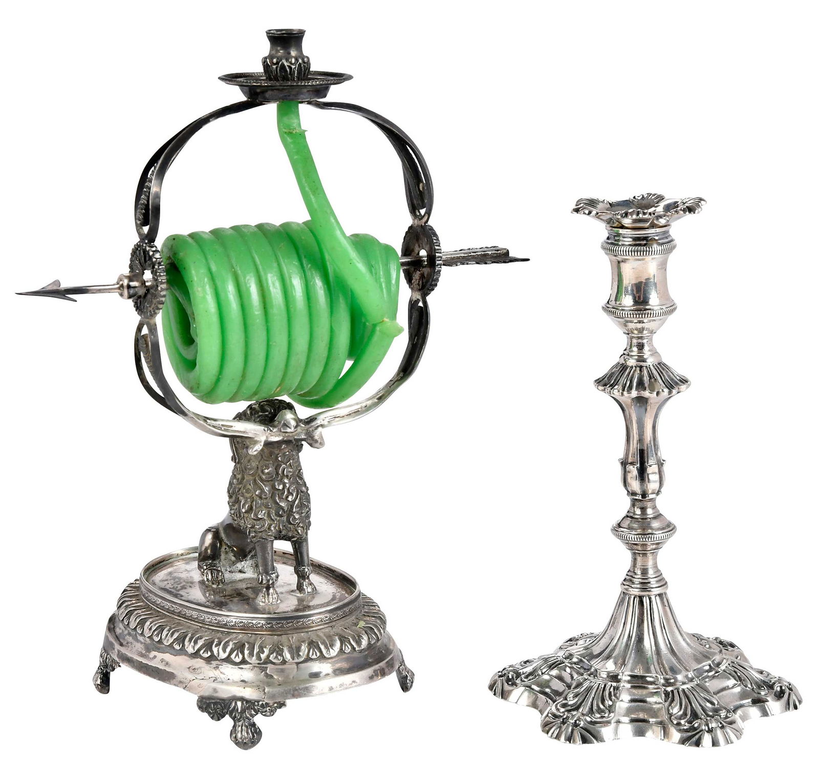 George III English Silver Taperstick and Continental Silver Wax Jack (1 of 10)