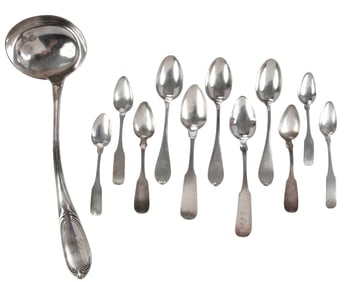 12 Pieces Virginia and Maryland Coin Silver Flatware