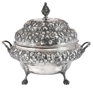 Kirk Repousse Coin Silver Butter Dish