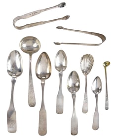 Ten Pieces Maryland and Virginia Coin Silver Flatware