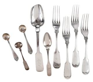 Eight Pieces Virginia, North Carolina, and Georgia Coin Silver Flatware