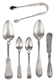 17 Pieces Coin Silver Flatware, North Carolina, Georgia, and Missouri