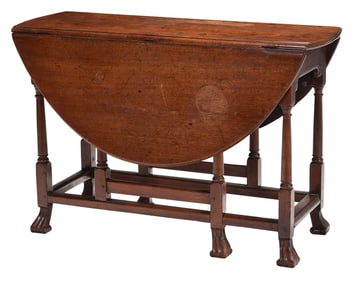William and Mary Walnut Drop Leaf Table with Spanish Feet