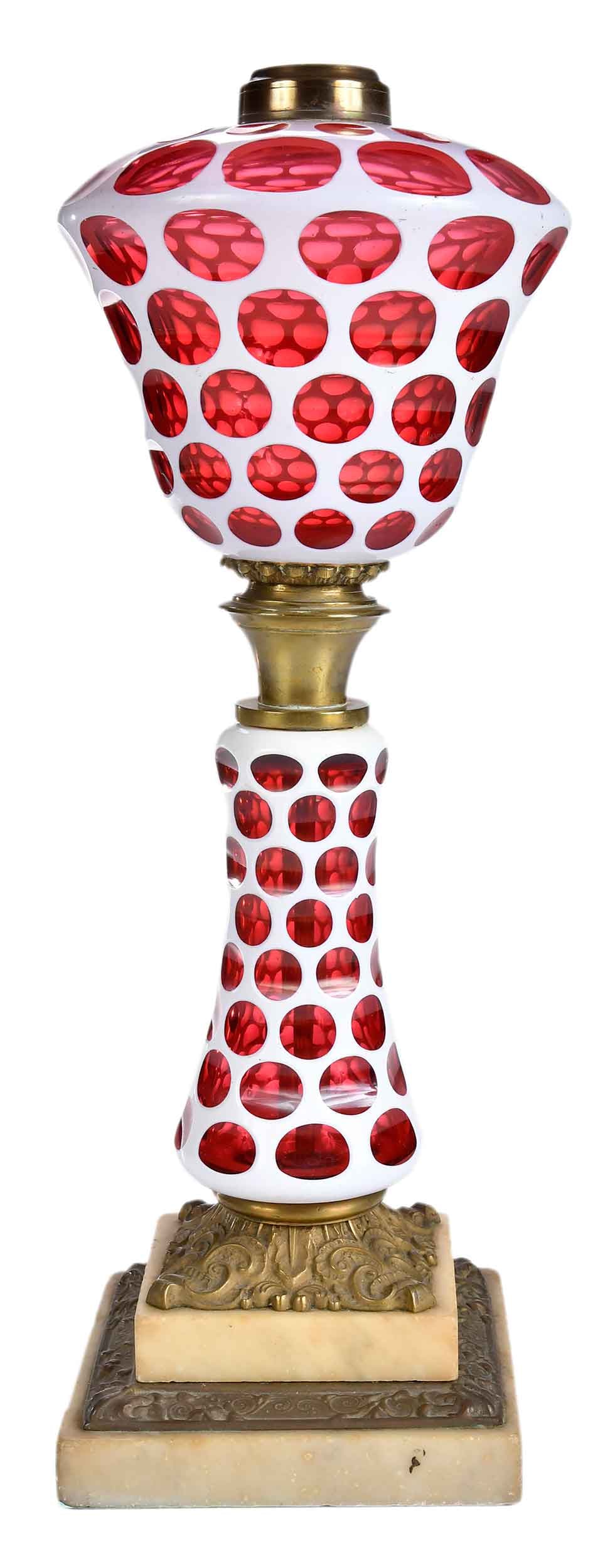 Overlay and Cranberry Cut Glass Lamp Base (1 of 8)