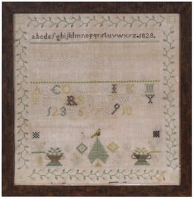 Framed American Alphabet Needlework Sampler