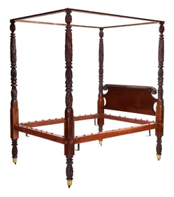 A Fine American Classical Pineapple Carved Four Poster Bedstead