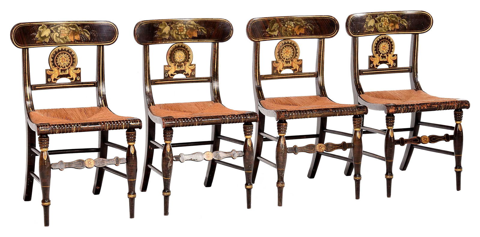 Fine Set of Four American Classical Grain Painted, Stenciled, and Gilt Side Chairs (1 of 20)