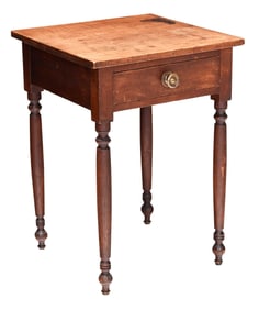 American Federal Tiger Maple One Drawer Table in Old Surface