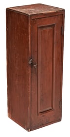 Shaker Attributed Panel Door Hanging Cupboard in Original Red Paint