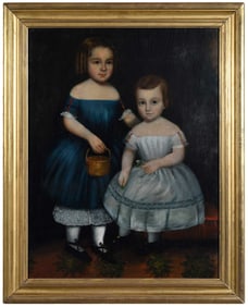 New York Folk Art Portrait of Two Young Girls